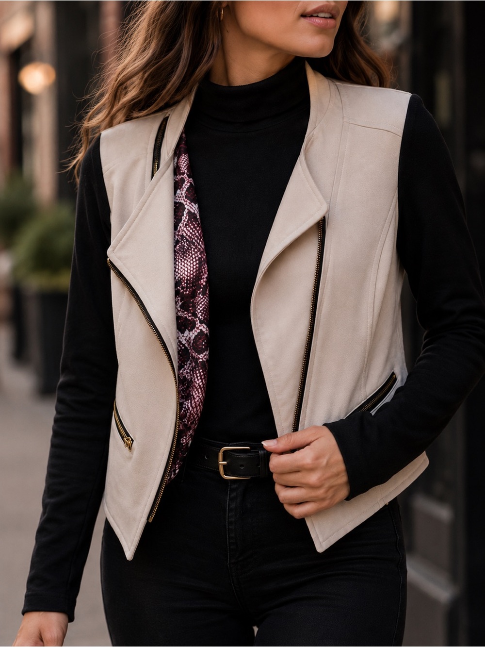 Soulmates Colorblock Moto Jacket Asymmetrical Zip Black Cream Small